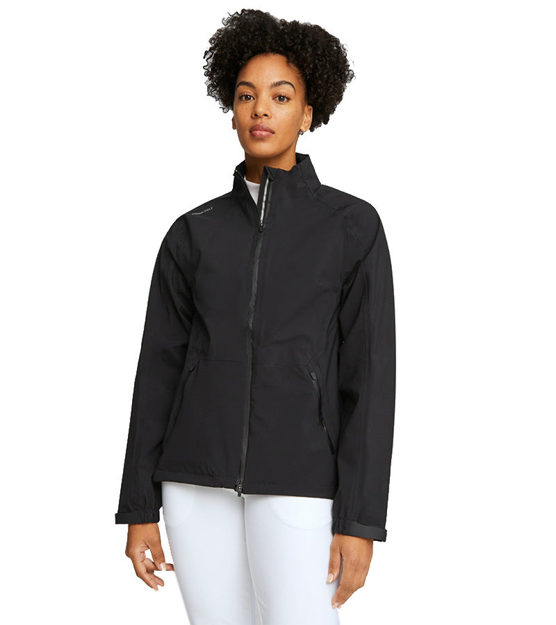 Puma DRYLBL Women's Rain Golf Jacket in black - model front view