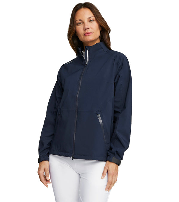 Puma DRYLBL Women's Rain Golf Jacket in navy - model front view