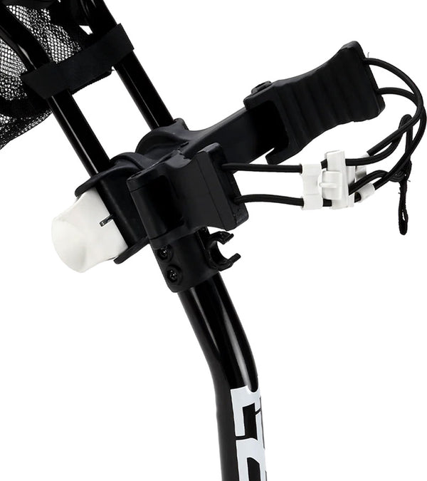 World of Golf EZ-FOLD 4-Wheel Golf Push Cart detail of bag straps and holder