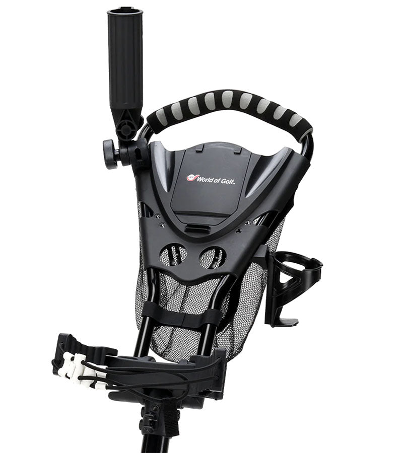 World of Golf EZ-FOLD 4-Wheel Golf Push Cart top handle & umbrella holder