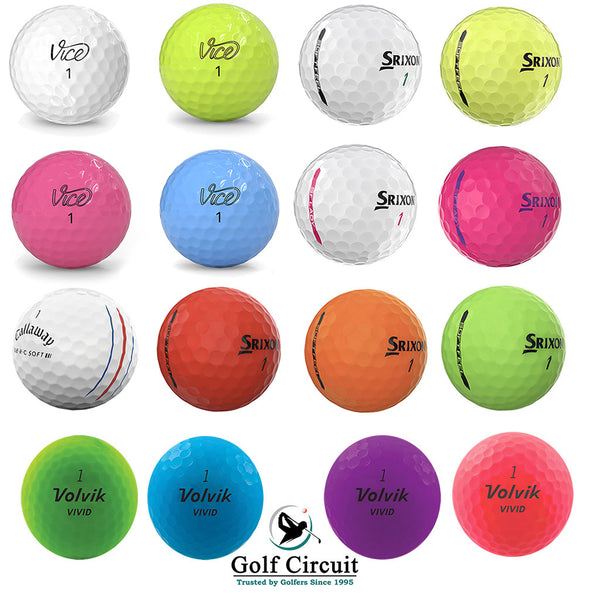 Colorful golf balls from Callaway, Srixon, Volvik Vivid and Vice brands