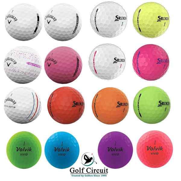 Colorful golf balls from Callaway, Srixon & Volvik Vivid  brands