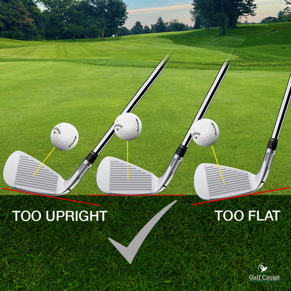 Illustration 3 clubs showing too flat, too upright and correct lie angle for irons