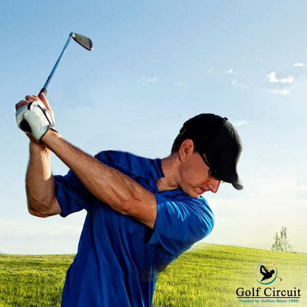 Male golfer with right arm back swing