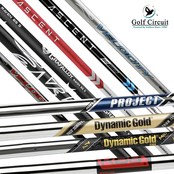 6 examples of graphite shafts with 4 examples of steel shafts for golf clubs