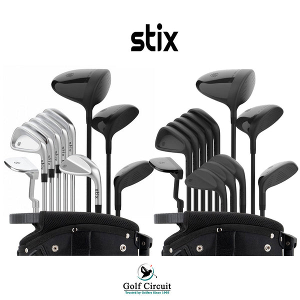 2 complete sets of different Stix clubs in 2 partial golf bags.