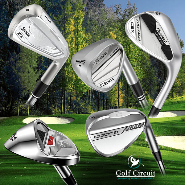  golf wedges from different brands floating over fairway with bunkers