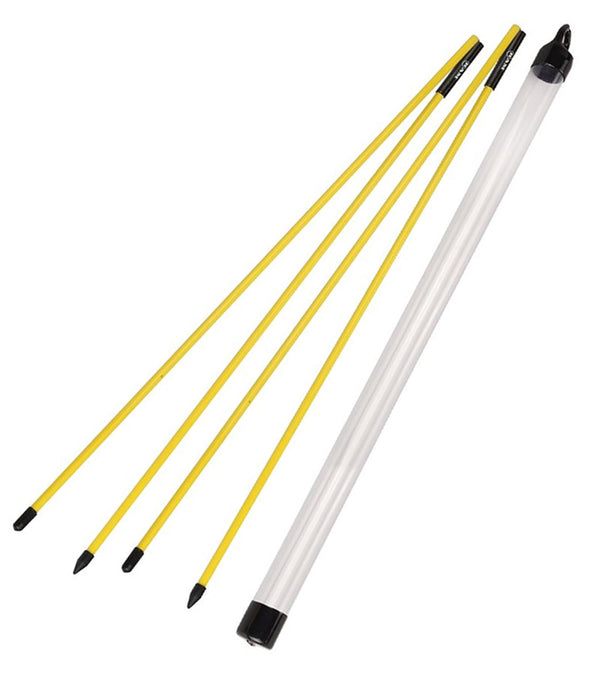 Set of 2x Ram Golf Folding Alignment Sticks Practice Aim Rods in yellow with plastic tube case.