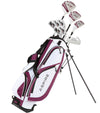 Aspire X1 Women's Complete Golf Set with clubs in purple, white and black accents - stand bag with legs extended