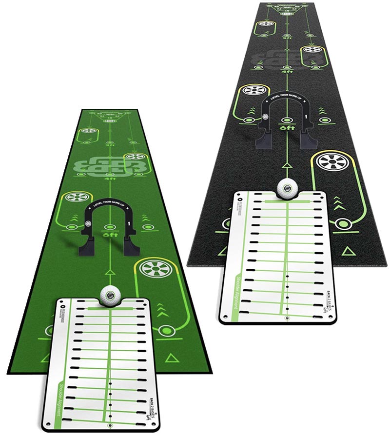  Back2Basics Putting Mat shown in black and green versions