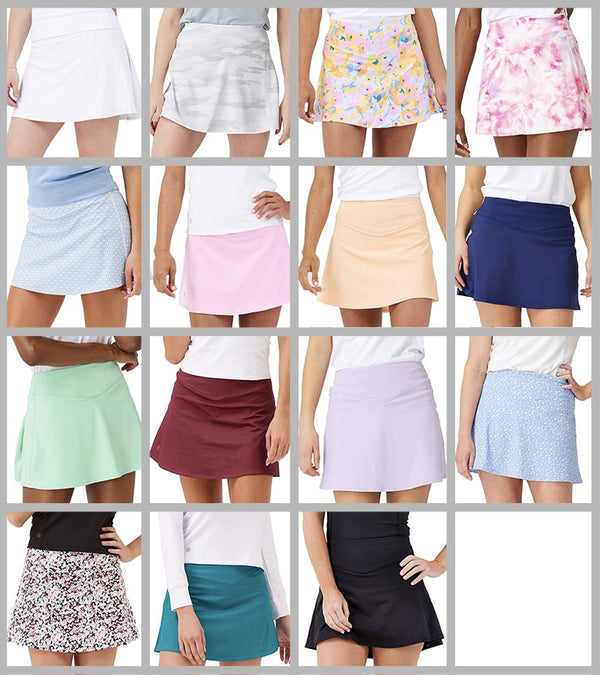 Birdie & Ace Everyday Tour Womens Golf  Skort-front showing 15 skirts in 15 color ways