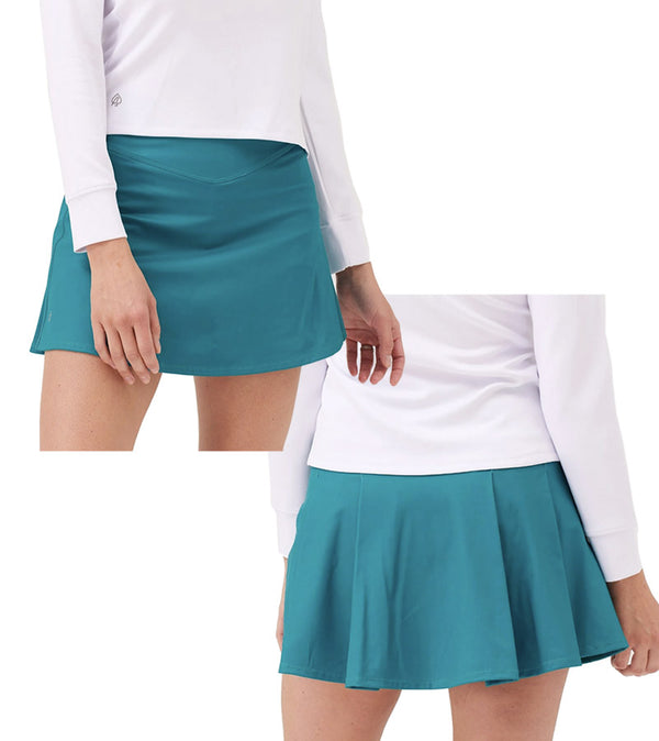 Birdie & Ace Everyday Tour Women's Golf Skort in  field green front and back views