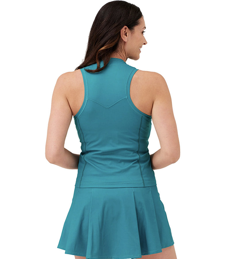 Birdie & Ace Racerback Womens Golf Polo - partial model back view in Field Green