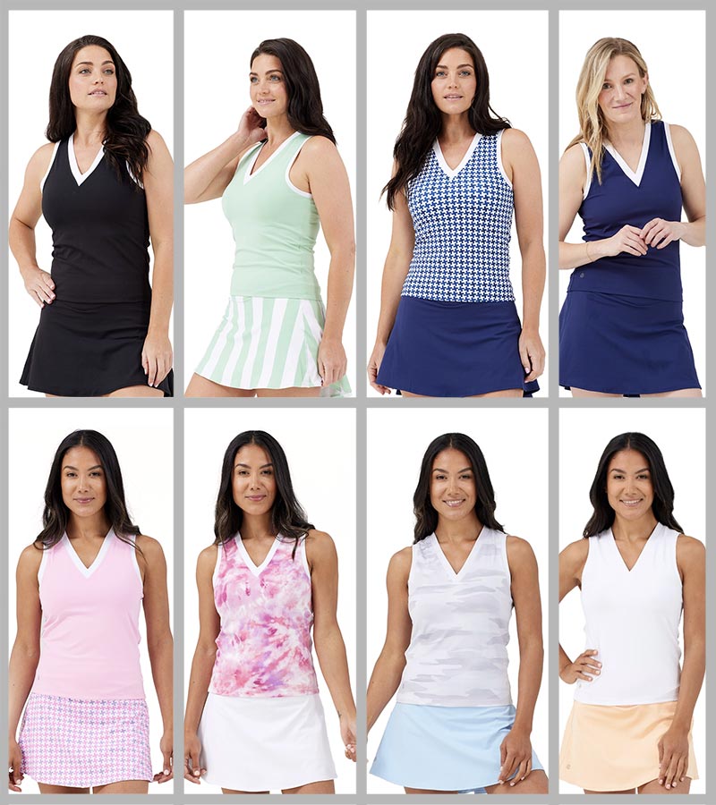 Birdie & Ace V-Top Sleeveless Womens Golf Polo in 8 colors- partial models front view