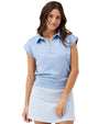 Birdie & Ace Lily Womens Golf Polo in Aura Blue- partial model front view