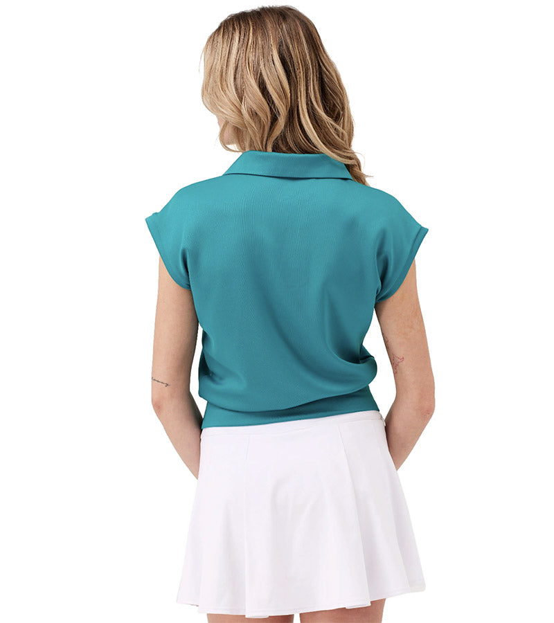 Birdie & Ace Lily Womens Golf Polo in Field Green- partial model back view