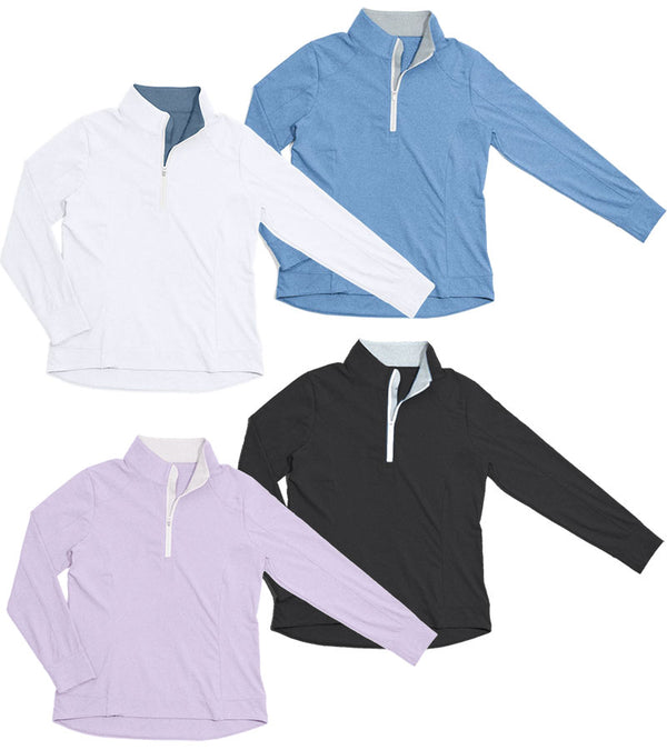 Birdie & Ace Sunrise Womens Golf Quarter Zip Long Sleeve  in 4 color ways: Aura Blu, Lilac, White and Black