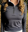 Birdie & Ace Sunrise Womens Golf Quarter Zip Long Sleeve  in Black-partial model front view