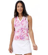 Birdie & Ace V-Top Sleeveless Womens Golf Polo in Pink Tie Dye- partial model front