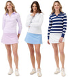 Birdie &amp; Ace All Day Womens Long Sleeve Golf Polo - 3 models in 3 colors: Lilac Mini Stripes, White, and Navy Stripe