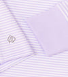 Birdie & Ace All Day Womens Long Sleeve Golf Polo in Lilac Mini Stripes - close up detail of logo and shirt's cuff