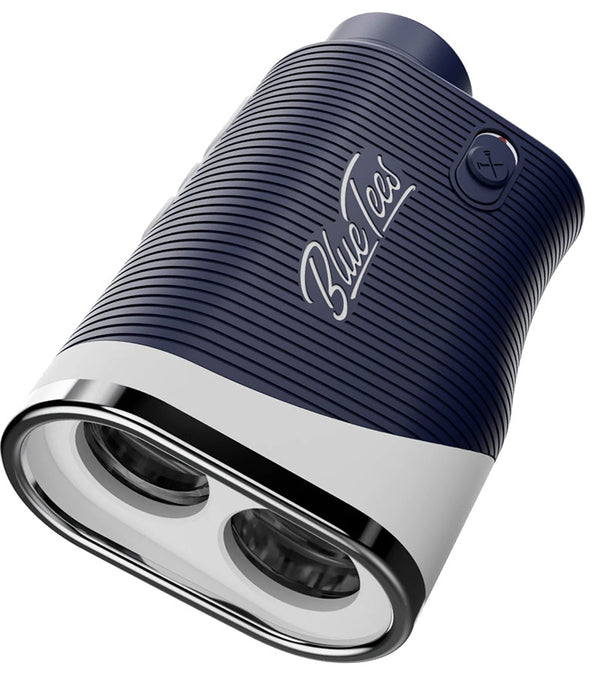 A Blue/Gray Blue Tees Series 3 Max+ Laser Rangefinder with a cylindrical body and a display screen.