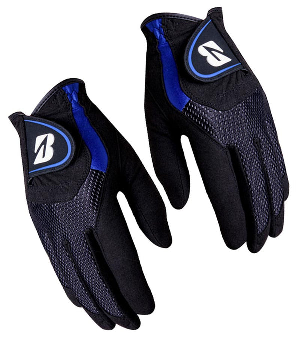 Bridgestone Mens CLIMA Grip Rain Golf Gloves - Pair in Black with blue accent details on top