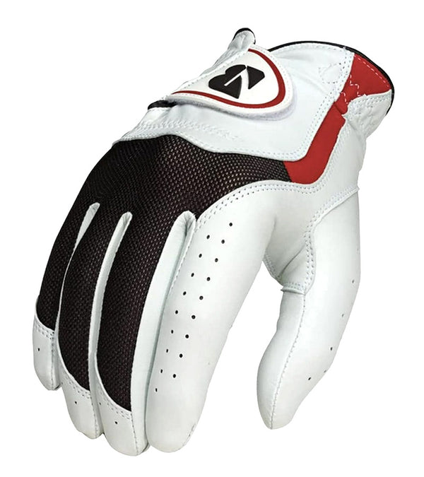 Bridgestone Men's E Golf Glove Cadet in white with black mesh and red detail accents