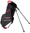 Bridgestone Lightweight Golf Stand Bag with legs extended in black with red and white accents & detailing.