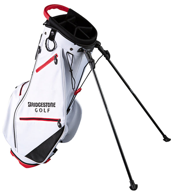 Bridgestone Lightweight Golf Stand Bag with legs extended in navy with red and black detailing accents.