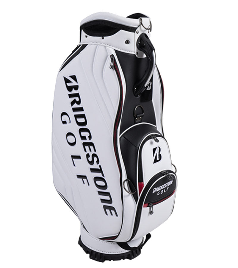 Bridgestone Golf Staff Bag in white with black accent / details side 1