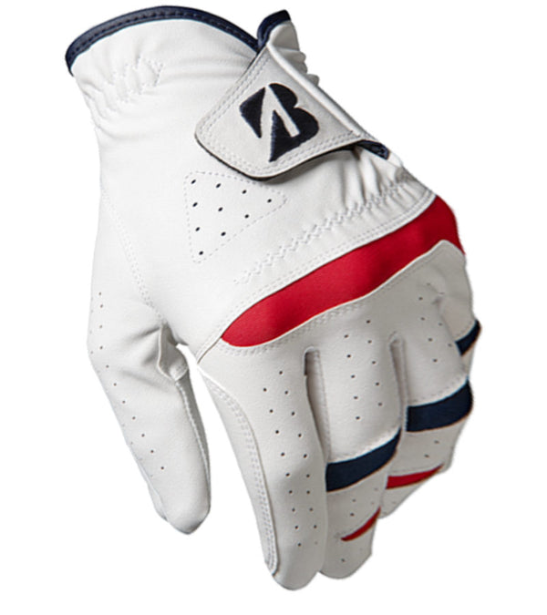 Bridgestone: Soft Grip Golf Glove - Cadet in white with black and red accent details on top of glove