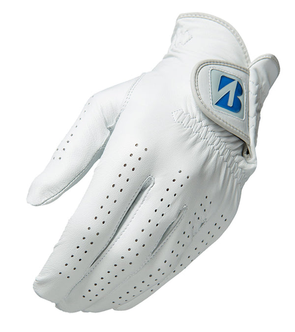 Bridgestone Men's Golf Tour Premium Golf Glove - Regular in white for left hand - top view