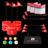 BucketGolf Glow 3-Hole Golf Game Set with 2 right hand plastic golf clubs, along with 3 LED Pop Up Holes, 3 Flagsticks, 3 LED Tee Boxes, 6 LED Balls, Carry Bag, 3 Scorecards