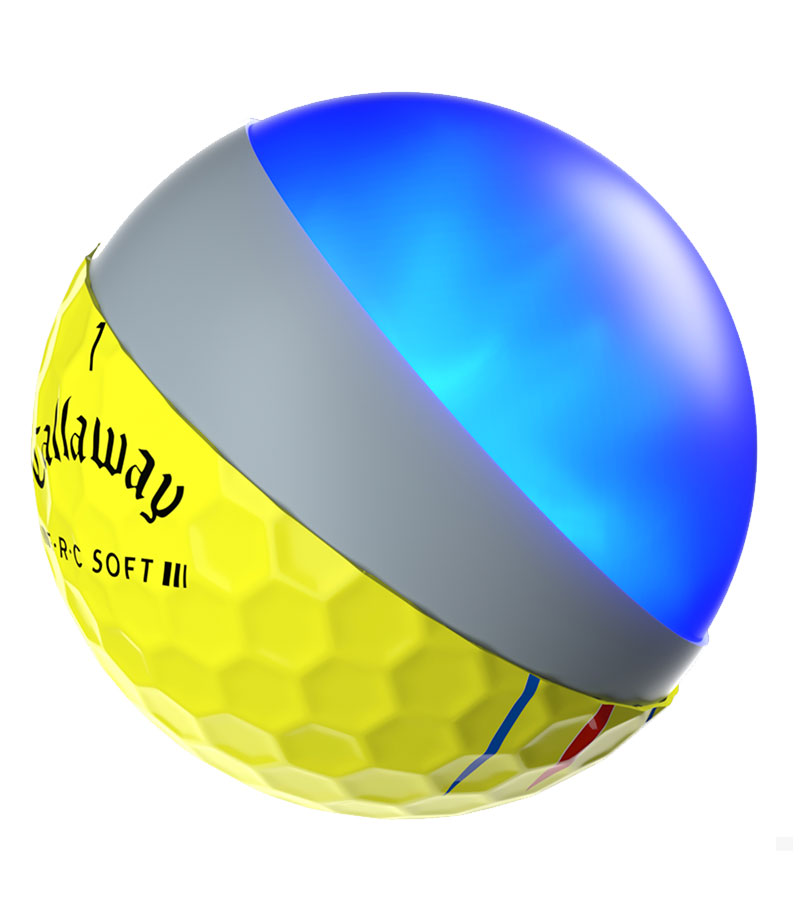 Callaway 2023 ERC Soft Yellow Golf Ball illustration of ball's 3 layers