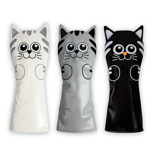 Cat PU Golf Driver Headcovers - Select from White, Grey or Black