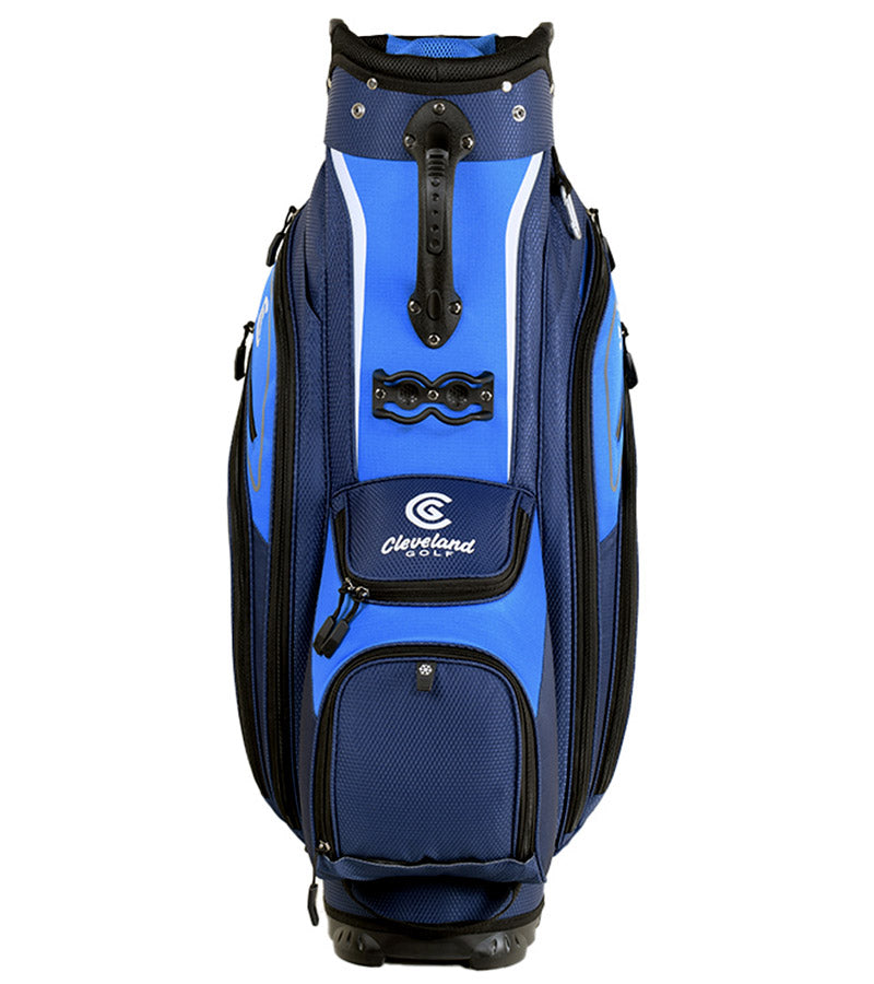 Cleveland Golf Lightweight Cart Bag front in Blue/Navy with black & white accents and detailing