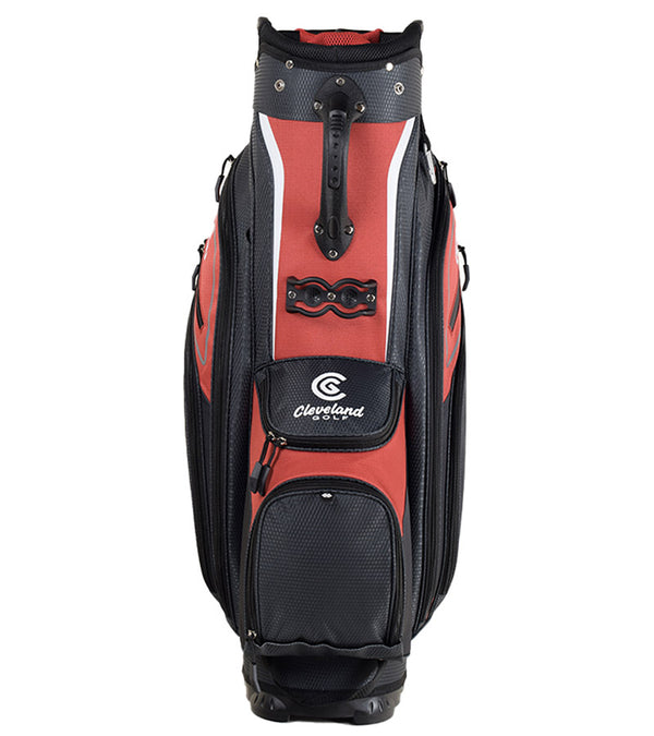 Cleveland Golf Lightweight Cart Bag front in Red/Charcoal with white accents.