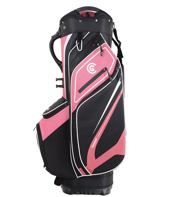 
Cleveland Golf Lightweight Cart Bag side 1 in Pink/Black with white accents  
