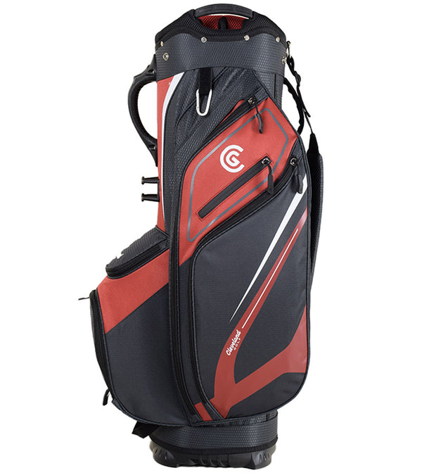 Cleveland Golf Lightweight Cart Bag side 1 in Red/Charcoal with white accents.  