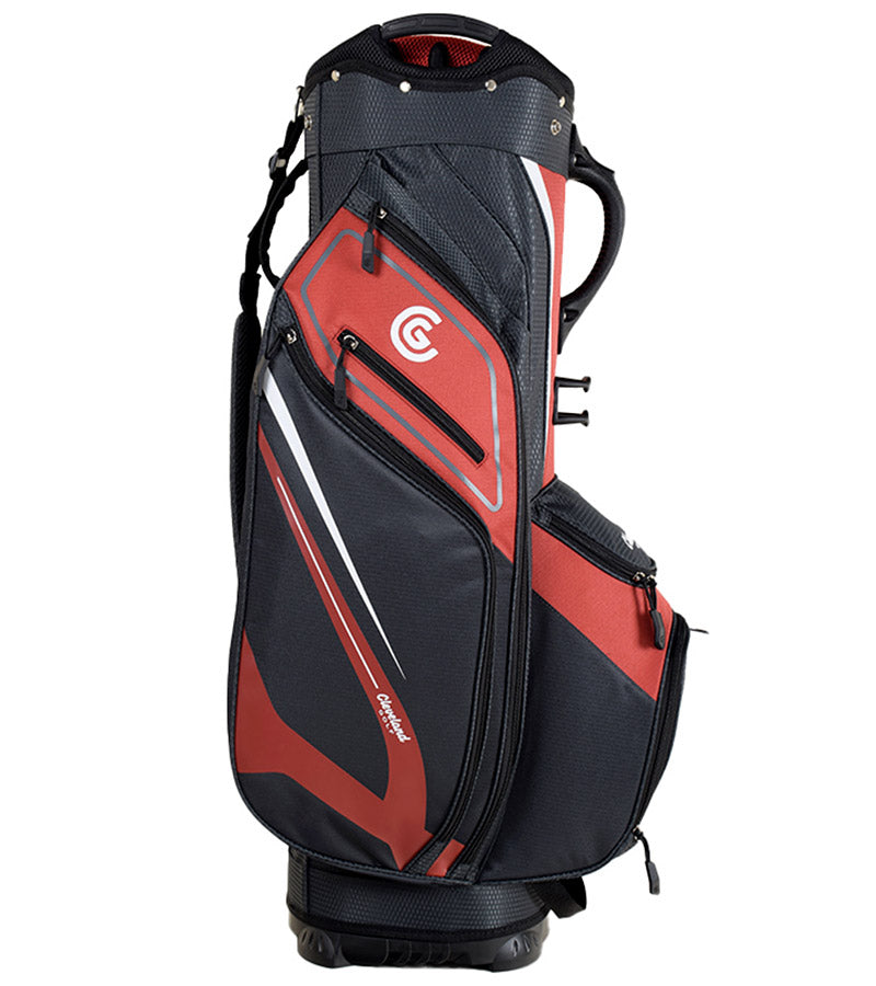 Cleveland Golf Lightweight Cart Bag side 2 in Red/Charcoal with white accents.  