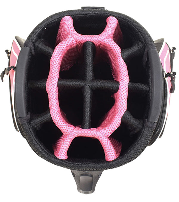 Cleveland Golf Lightweight Cart Bag - top  9.5” 14-way divider in Pink/Black with white accents  
