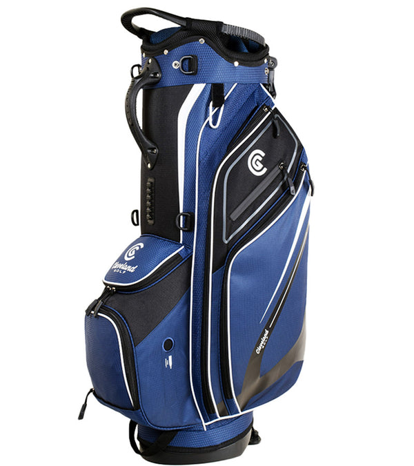 Cleveland Golf Lightweight Stand Bag three quarter view in Navy/Black with white accents & black details.