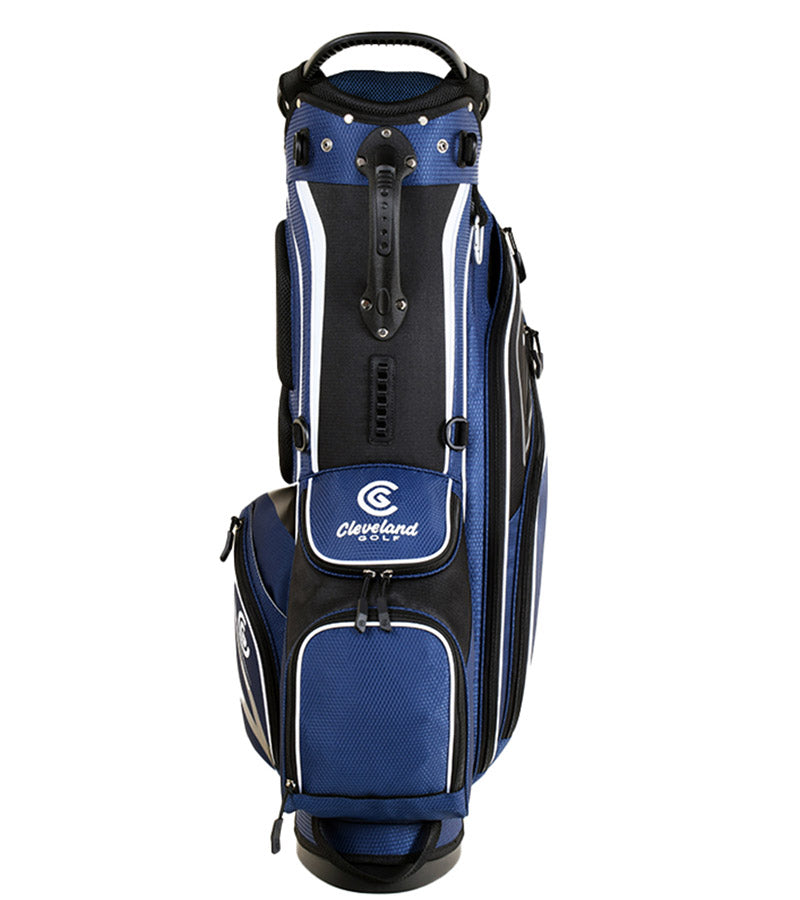 Cleveland Golf Lightweight Stand Bag- front in Navy/Black with white accents & black details.