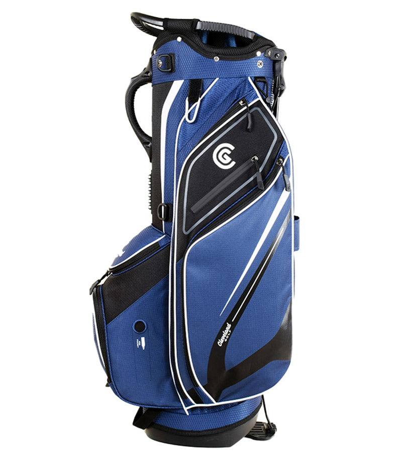 Cleveland Golf Lightweight Stand Bag- side1 in Navy/Black with white accents & black details.