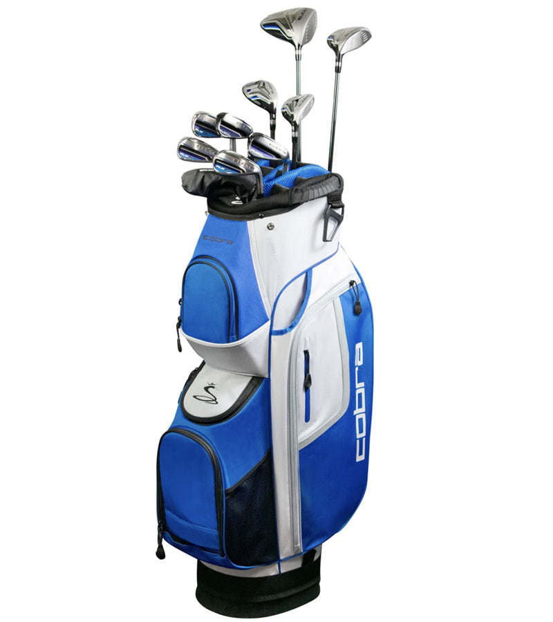 Cobra Mens Fly-XL 2021 -2024 Complete Set Cart Bag in blue with white accents / clubs