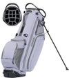 Datrek Go Lite Hybrid Golf Stand Bag legs extended with top divider view next to bag in Lavender/White/Gray