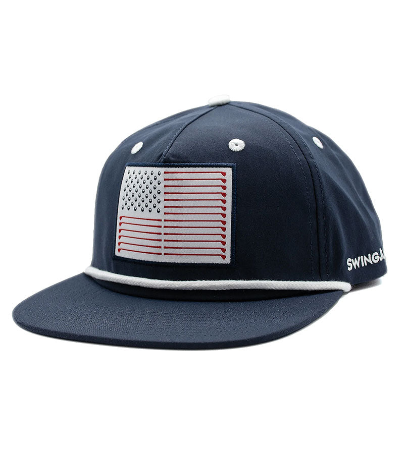 SwingJuice Golf Flag Unisex Active Rope Hat in Navy - front view