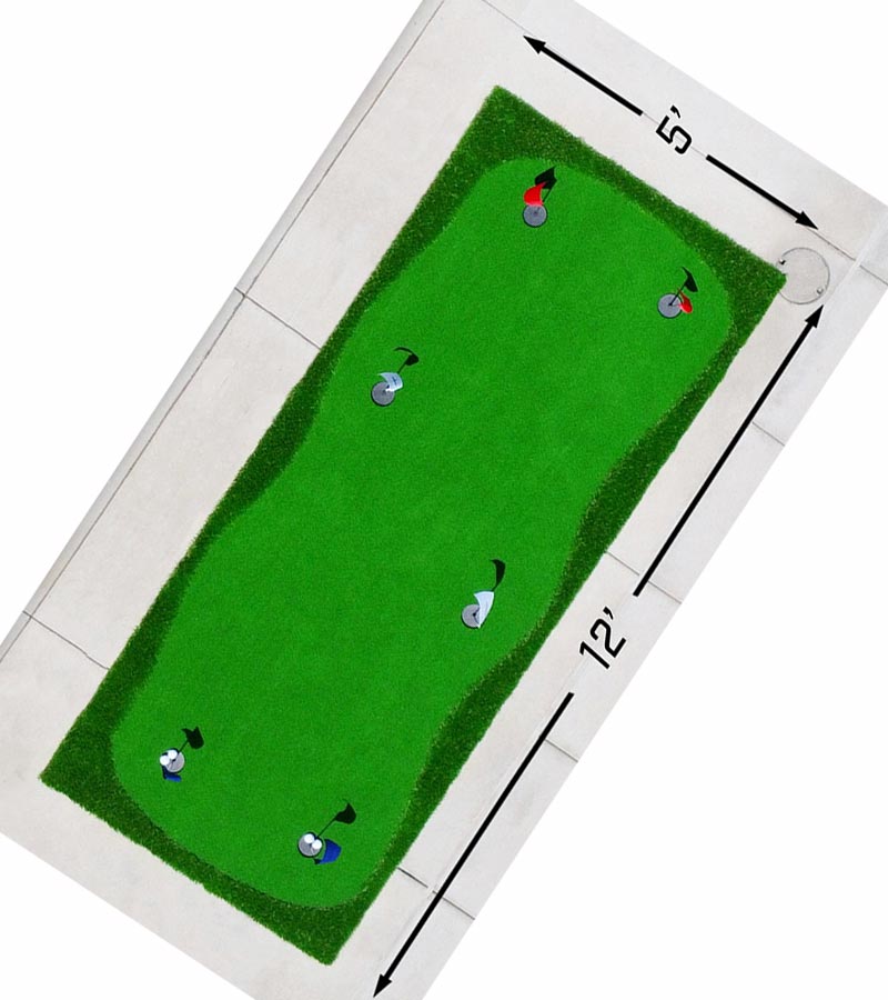 GoSports 12 Ft by 5 Ft Golf Putting Green  - illustration showing dimensions with arrows 12ft x5ft