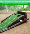 GoSports Pure Putt 9 Ft Indoor Putting Green Mat - closeup of incline with holes and showing how ball returns along the side.